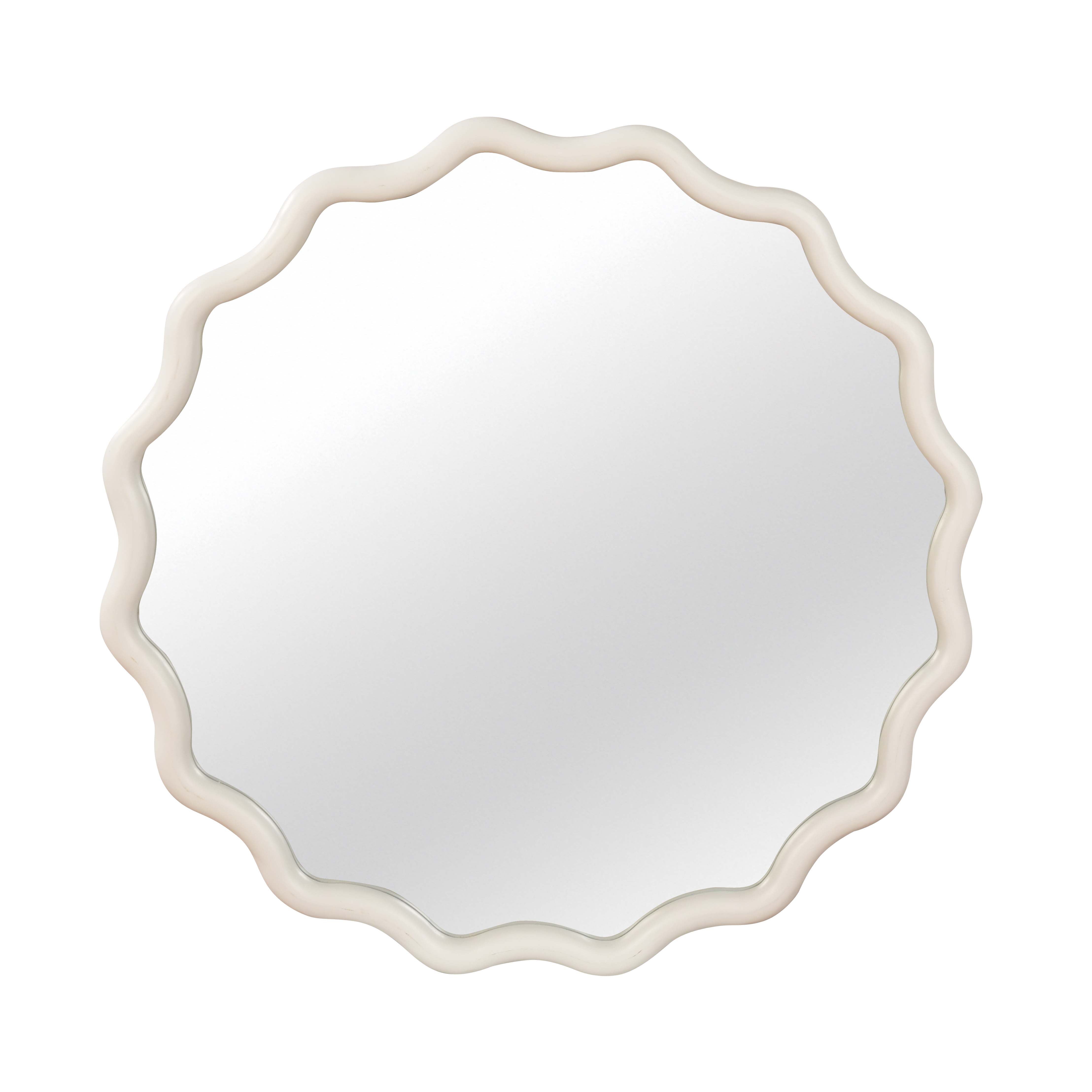 White 24 inch Wavy Round Solid Wood Frame Decorative Mirror