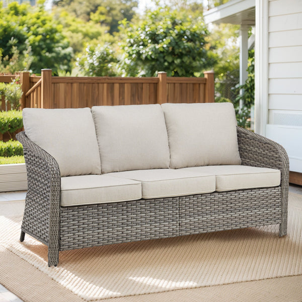 73.6" PE Wicker Rattan Outdoor Furniture Set, 3 Seat Sofa