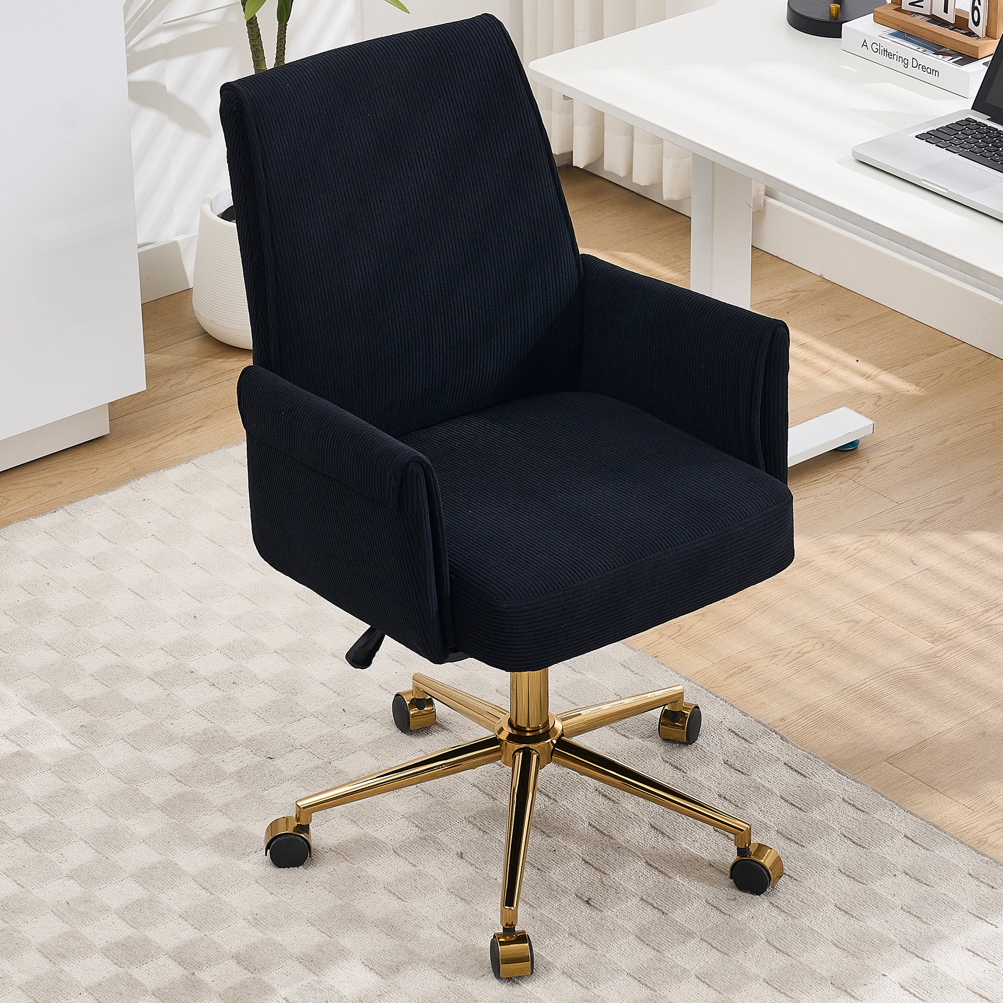 Mid-Back Liftable Office Chair - Striped Fabric - Black
