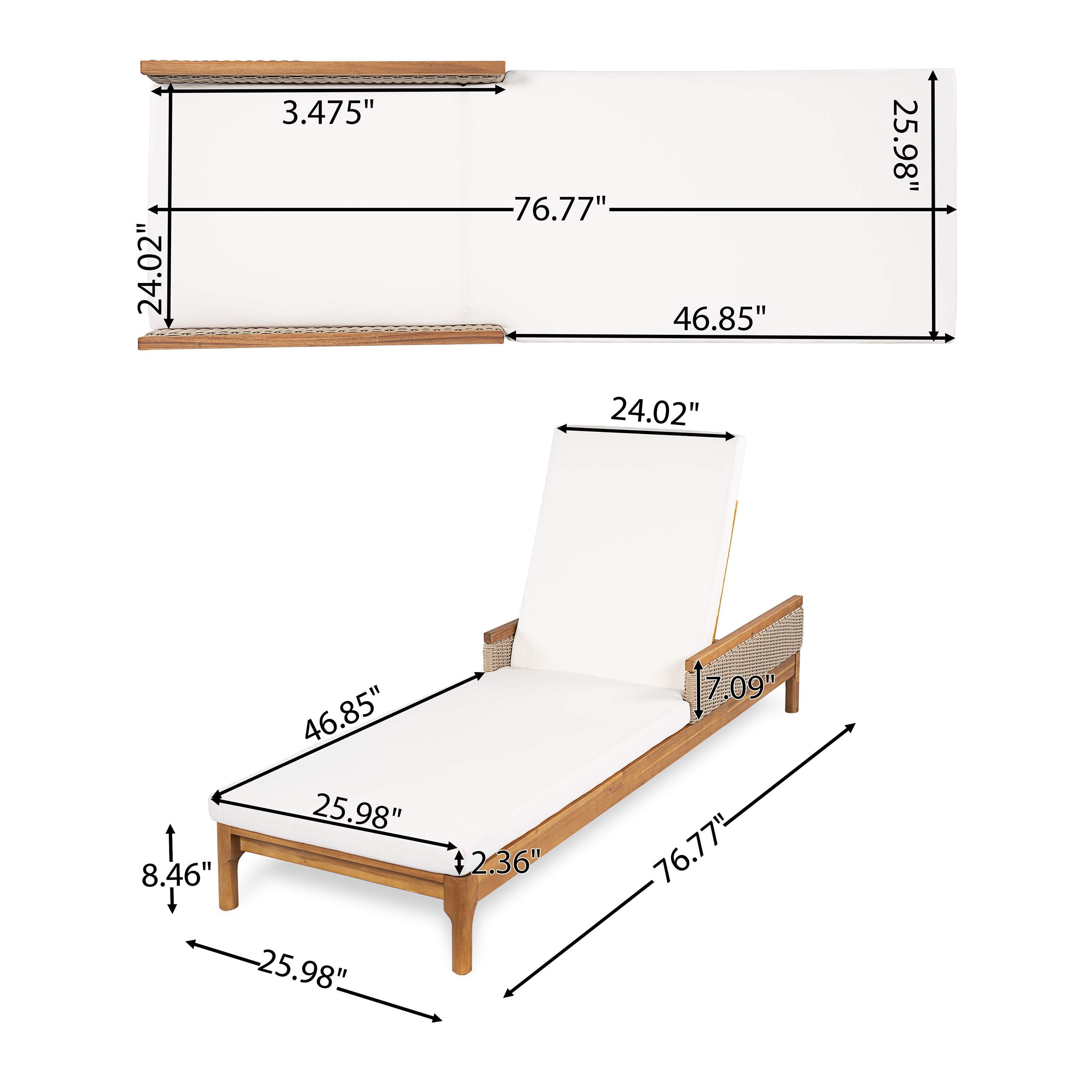 Genuine Solid Acacia Wood Sun Chaise Lounger