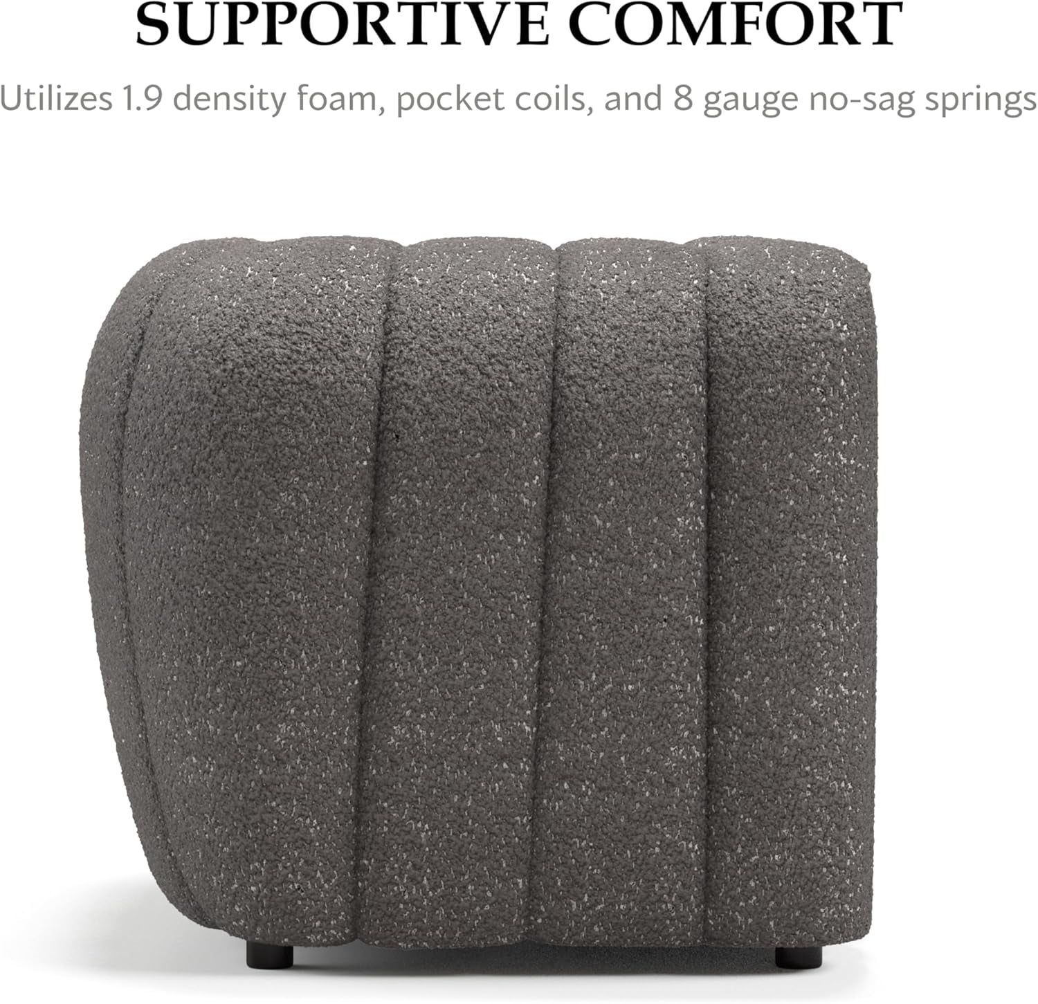 Charcoal Gray Vertical Channel Tufted 3 Piece Sofa Set