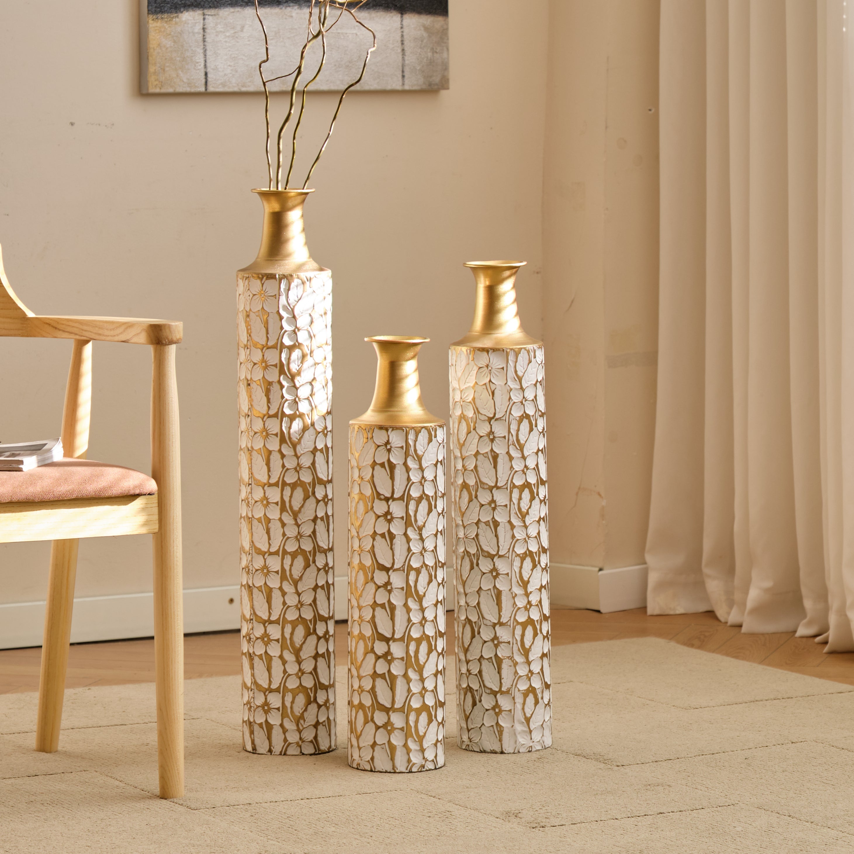 Decorative Metal Vases Set of 3