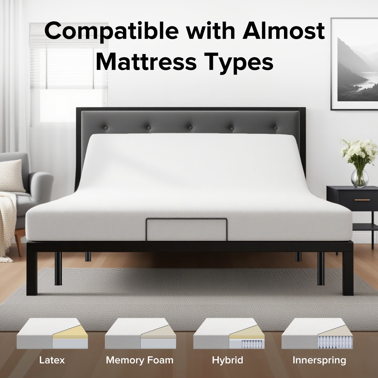 Queen Adjustable Bed Frame with Massage Head & Foot Incline
