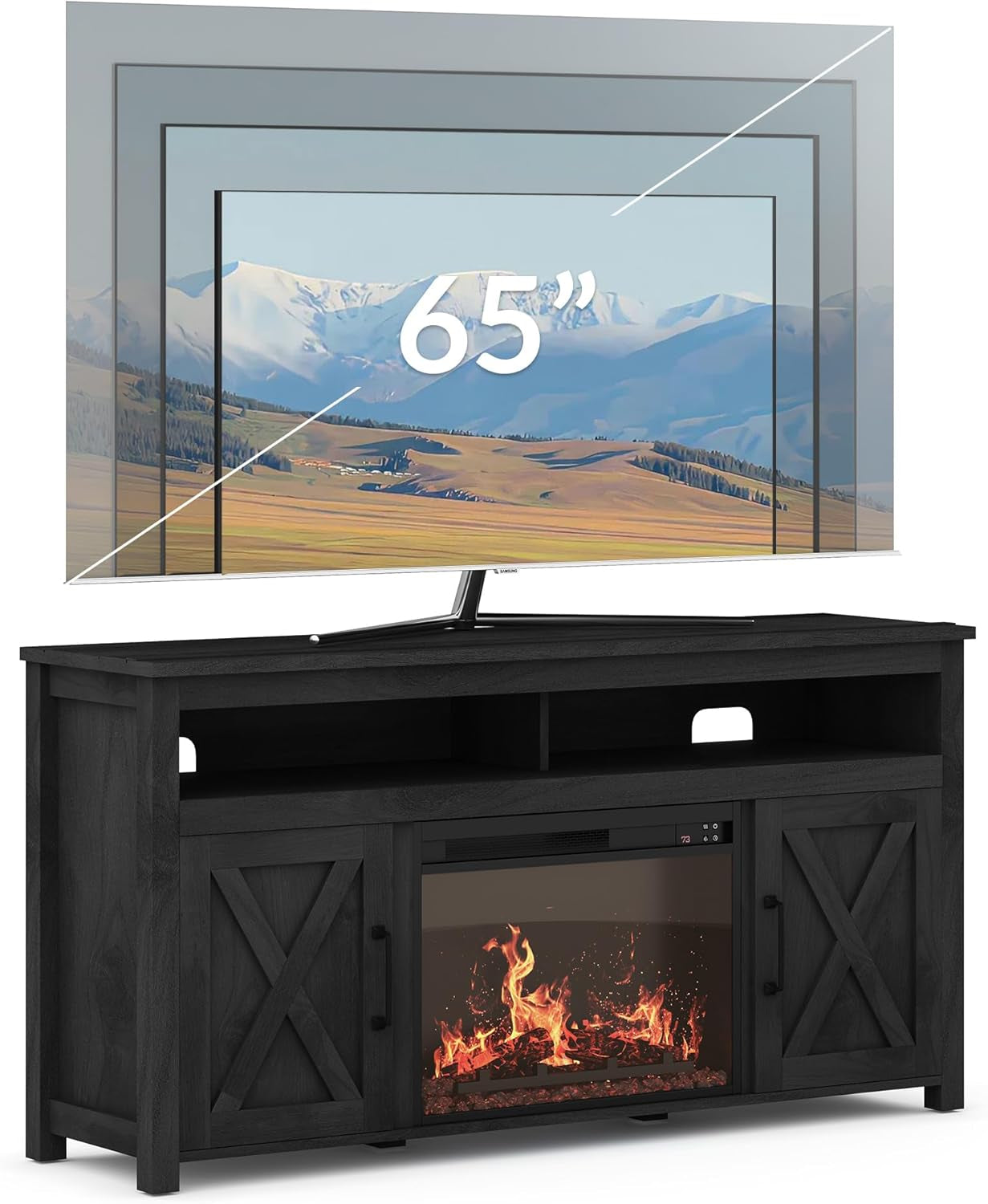 The Farmhouse 58 Inch TV Stand With Electric Fireplace Grey