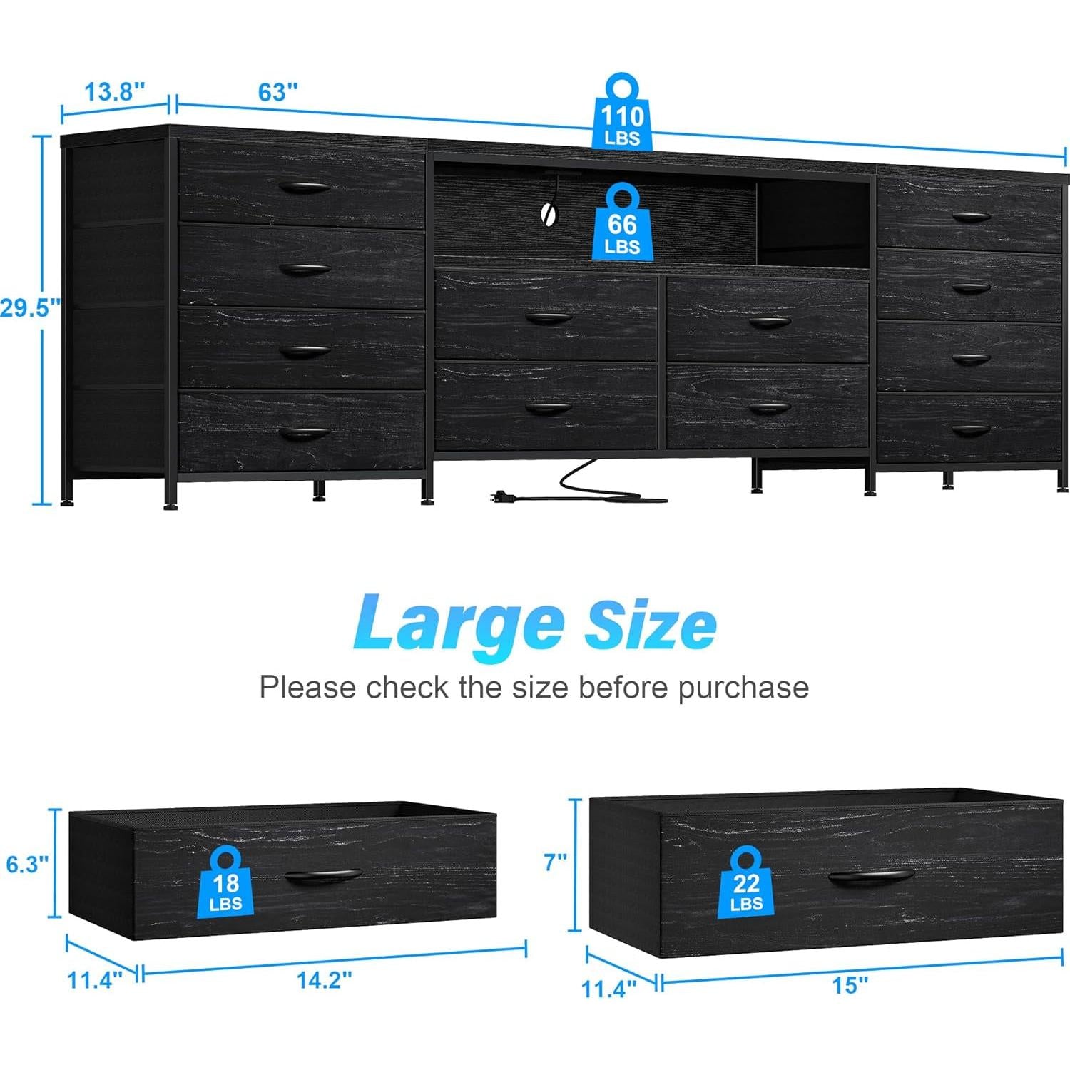 BlackBear Dresser With 75 Inch TV Stand