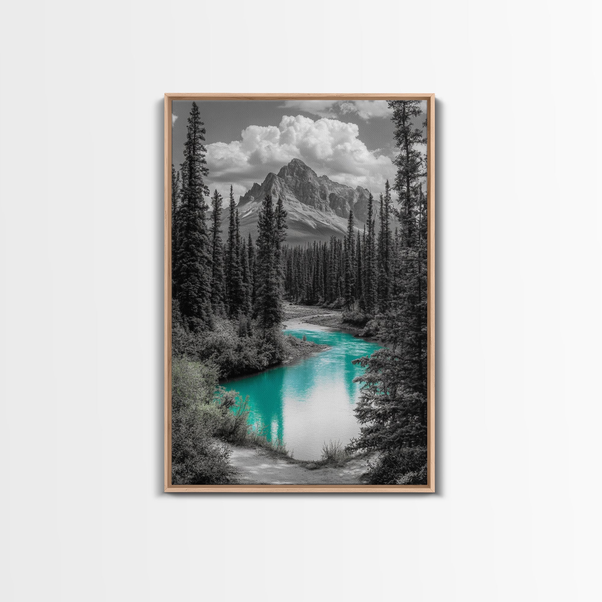 Mountain River, Turquoise Stream, Serene Nature Scene, Canvas Print, Living Room Wall Art, Minimal Landscape Decor, Cabin Vibes