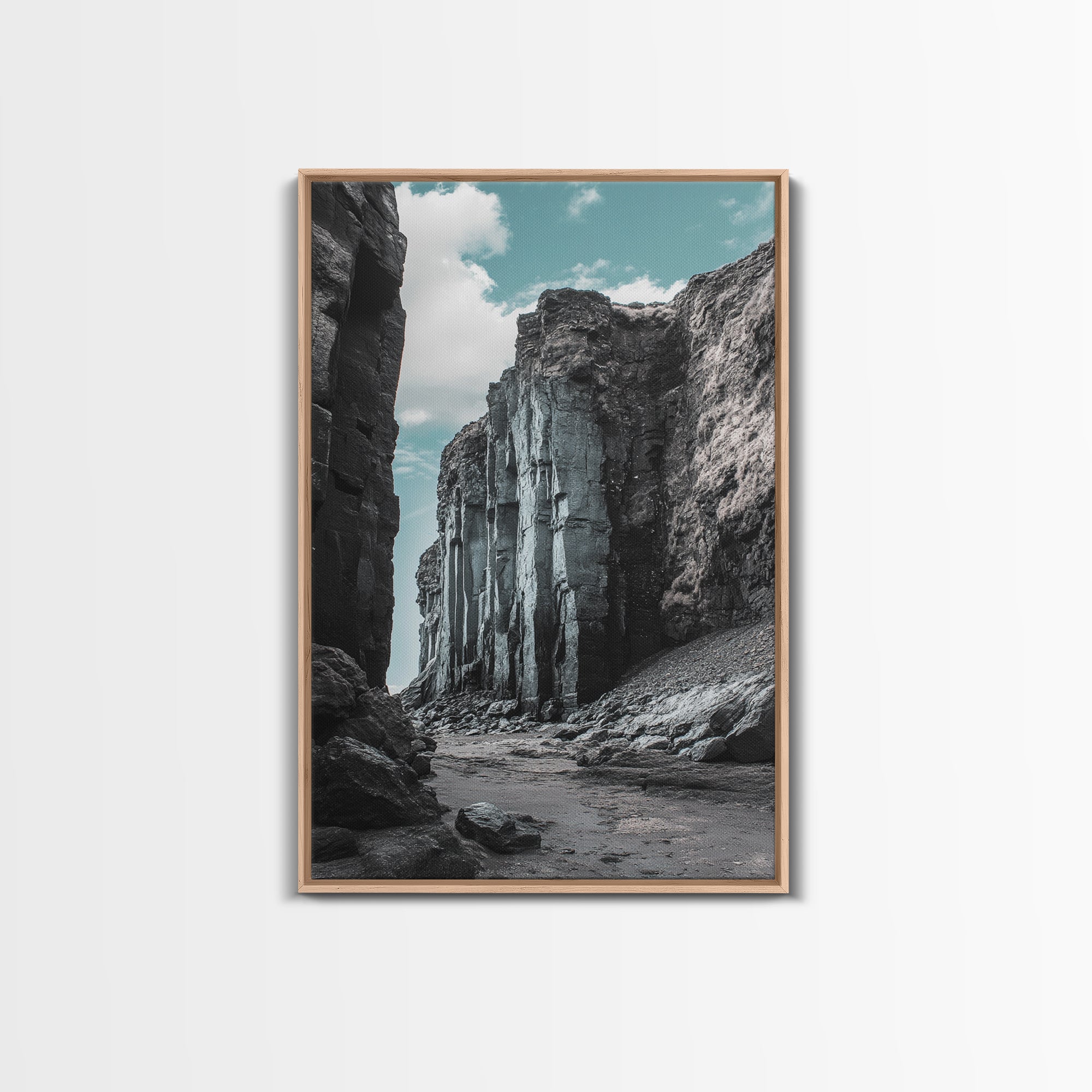 Canyon Rocks, Earth Tones, Cliff Path, Scenic Sky, Framed Canvas Print modern rustic art, desert wall decor, hallway landscape canvas