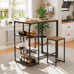 3-Piece Bar Table Set with 2 Stools-Rustic Brown