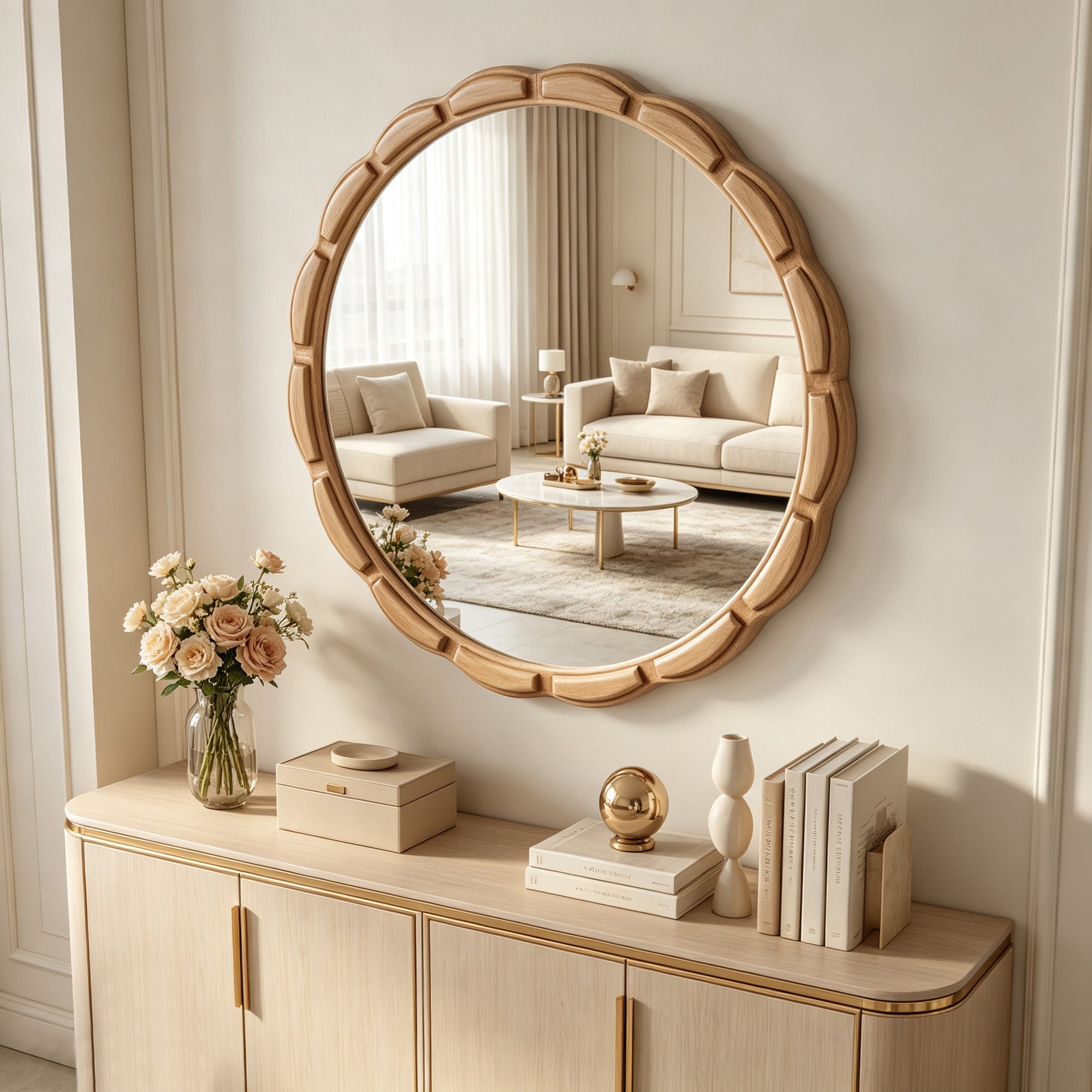 Round Solid Wood Wall Mirror - 31.5