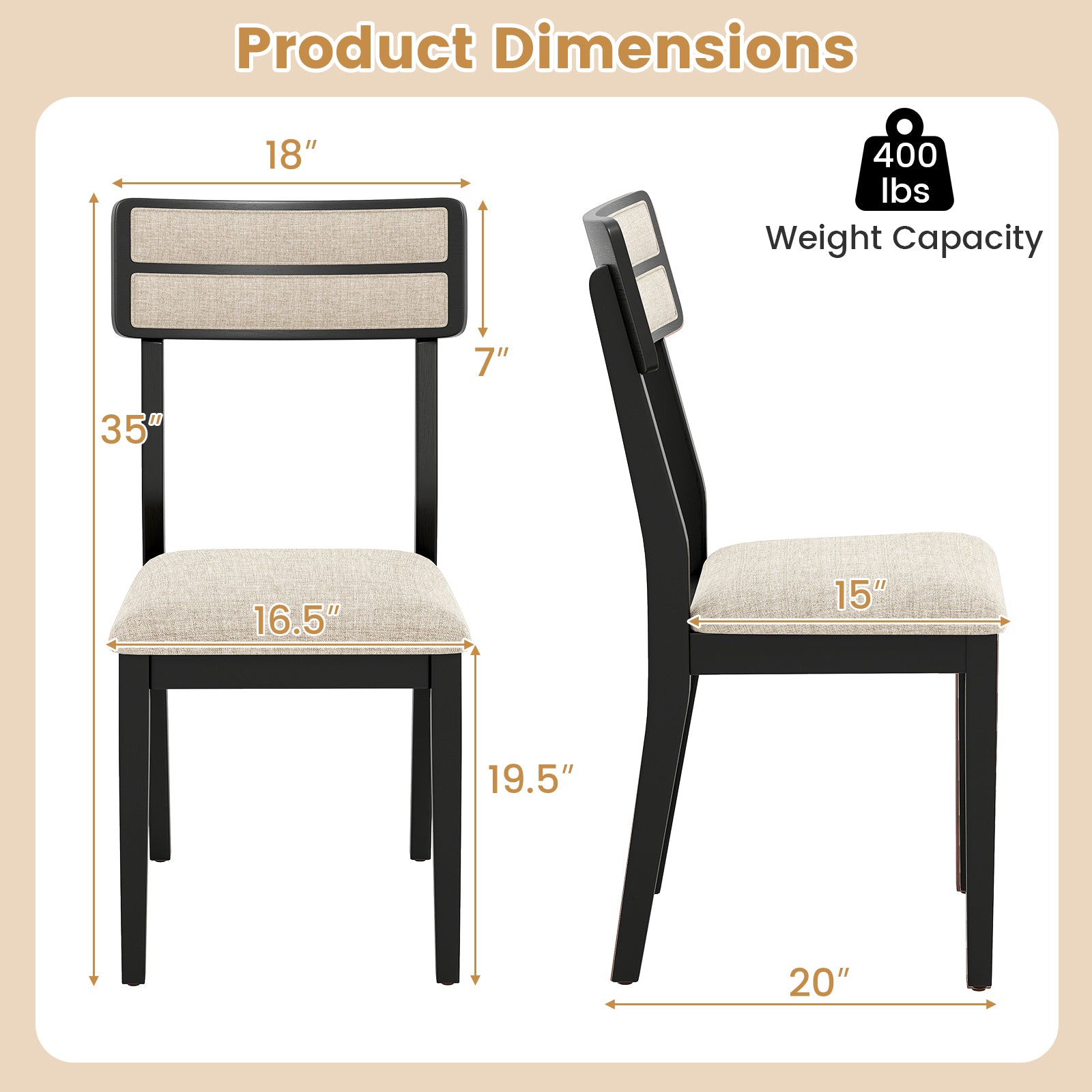 Modern Dining Chairs Set of 2 with Tilt Backrest