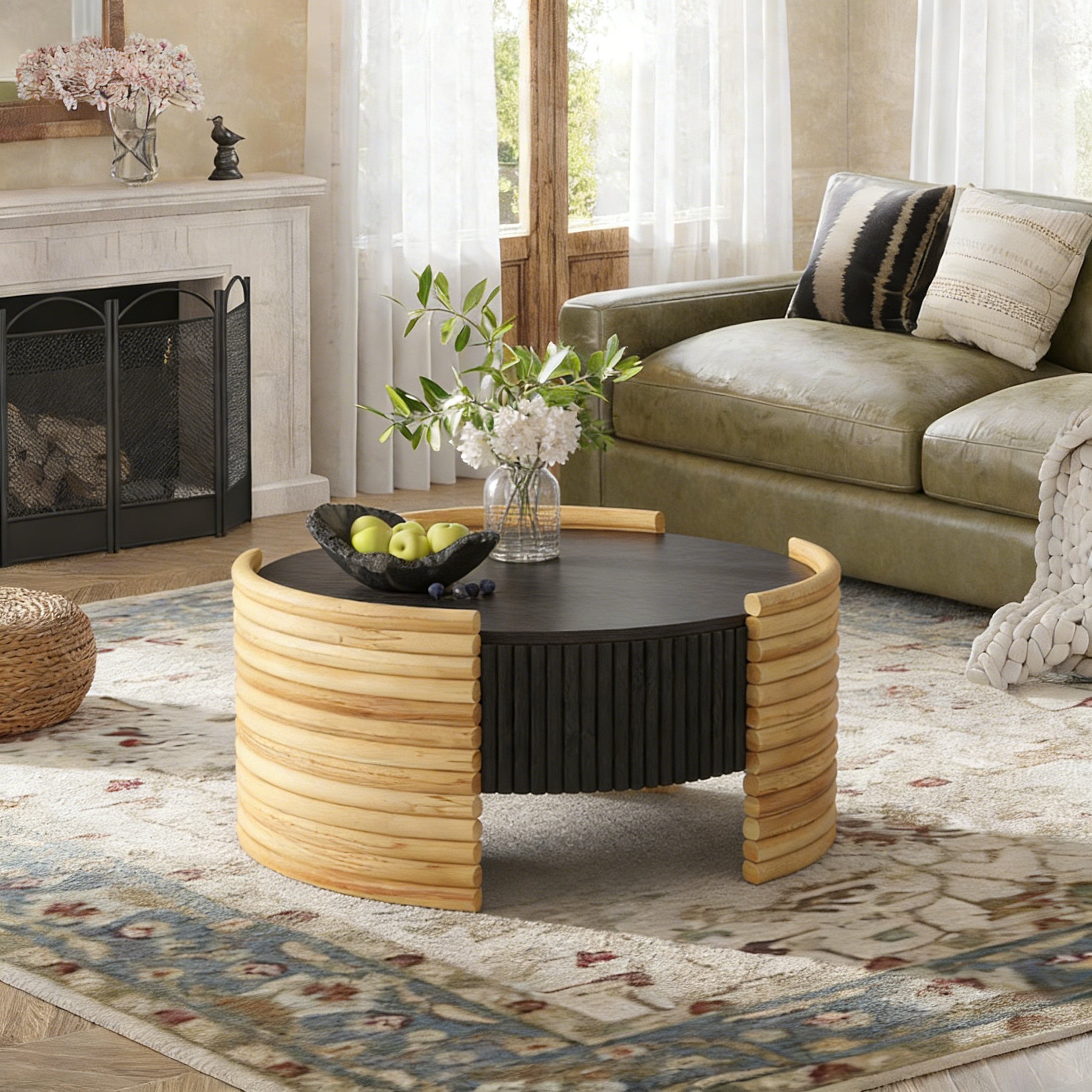 Modern Colorblocked Striped Coffee Table