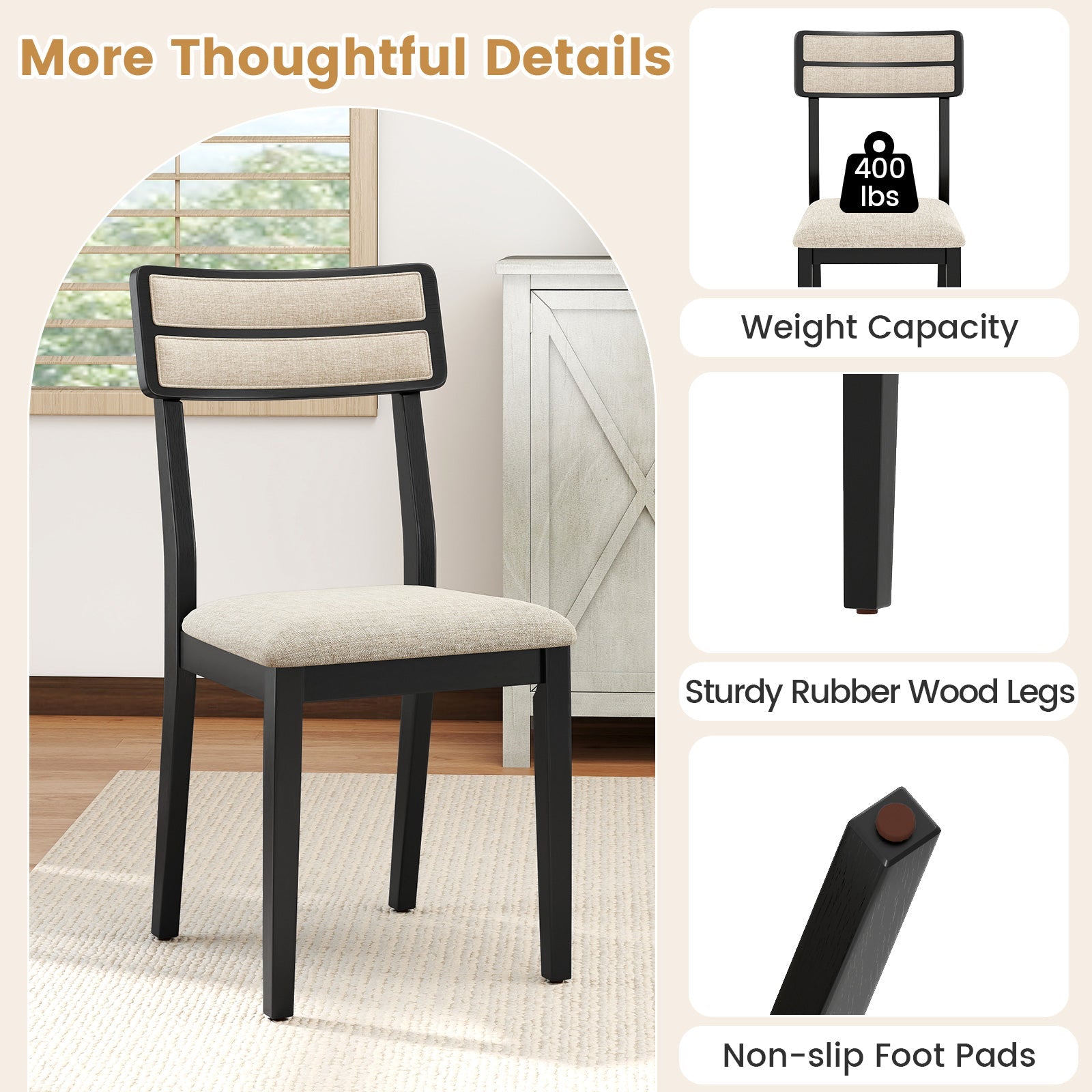 Modern Dining Chairs Set of 2 with Tilt Backrest