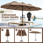 15.5 ft Patio Umbrella with Solar LED Lights & Crank