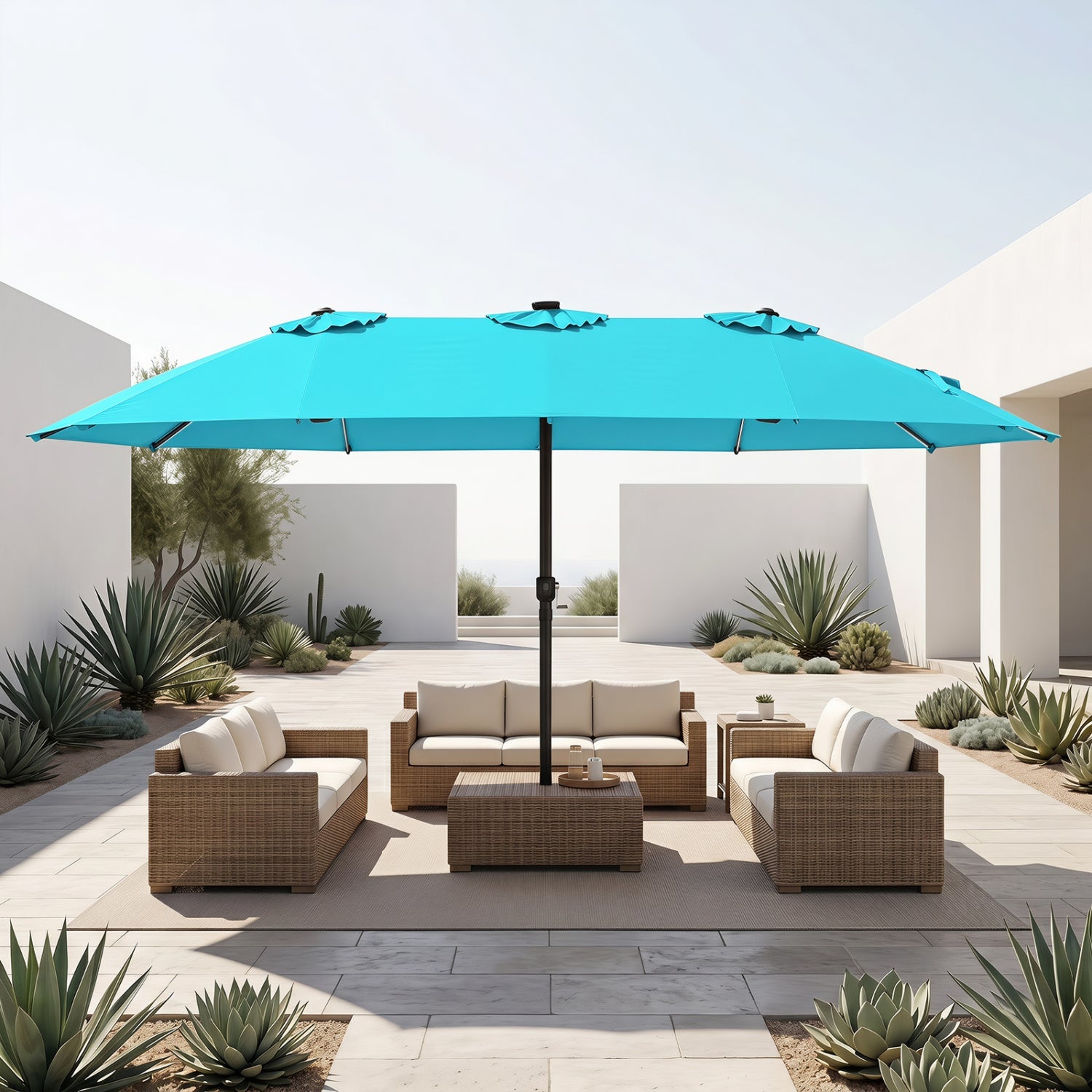 15.5 ft Patio Umbrella with Solar LED Lights & Crank