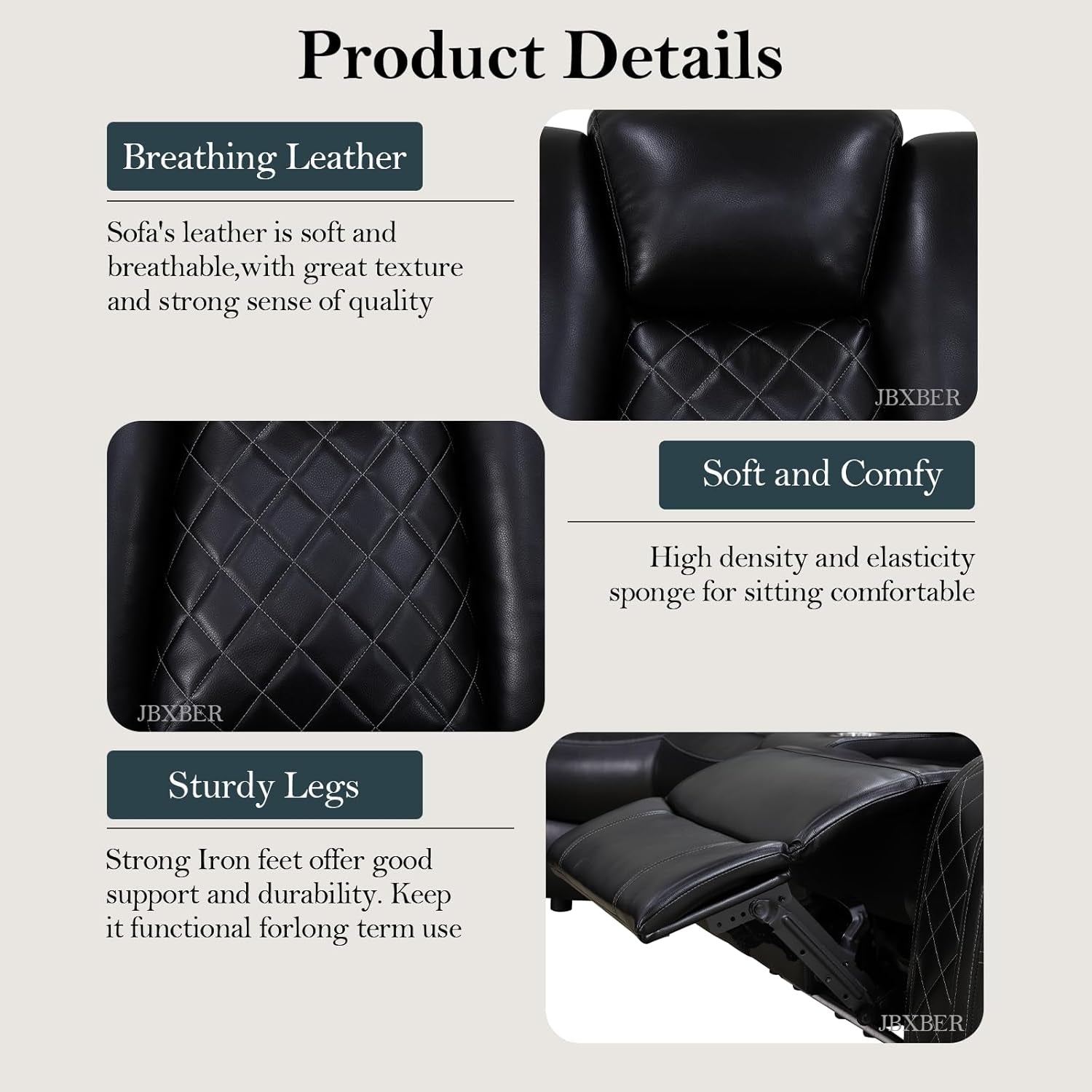 Transformer Power Recliner Sectional Sofa Set In Black With Led Lights