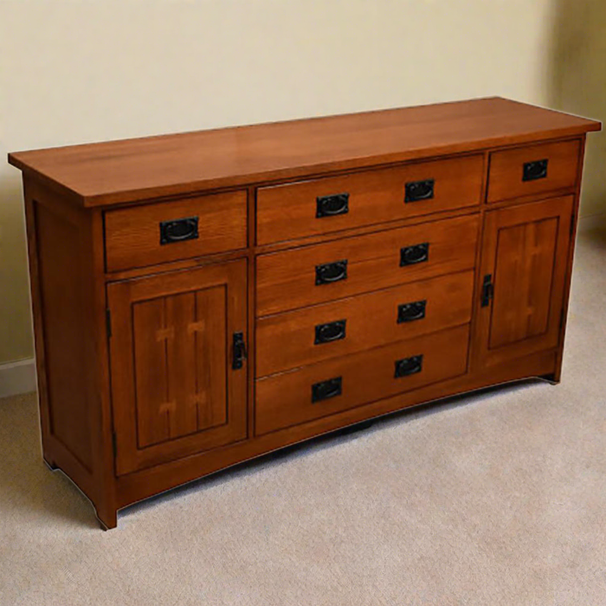 Mission Quarter Sawn Oak 6 Drawer Sideboard - 62