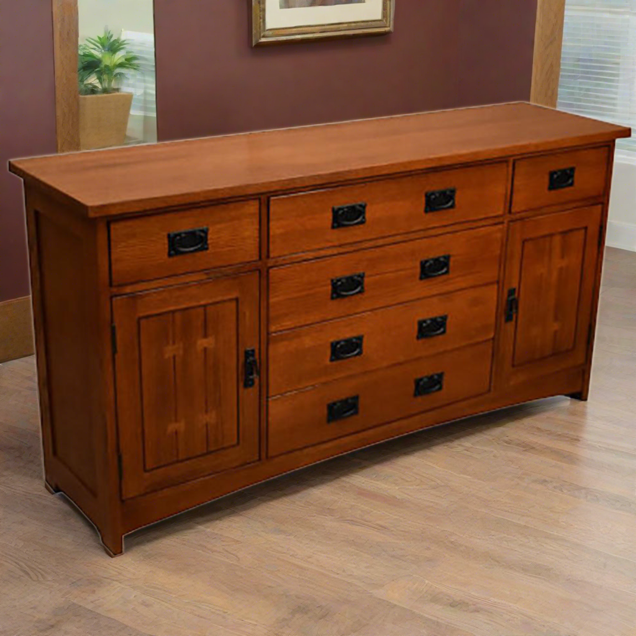Mission Quarter Sawn Oak 6 Drawer Sideboard - 62