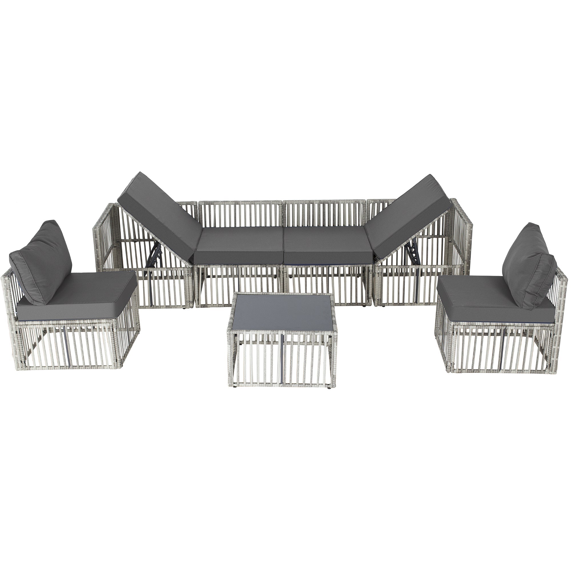 Ainfox Outdoor Patio Furniture Set, Wicker Sectional Conversation Set with Adjustable Backrest Sofa
