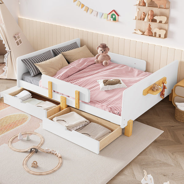 Full Size Platform Bed with Storage Drawers, White