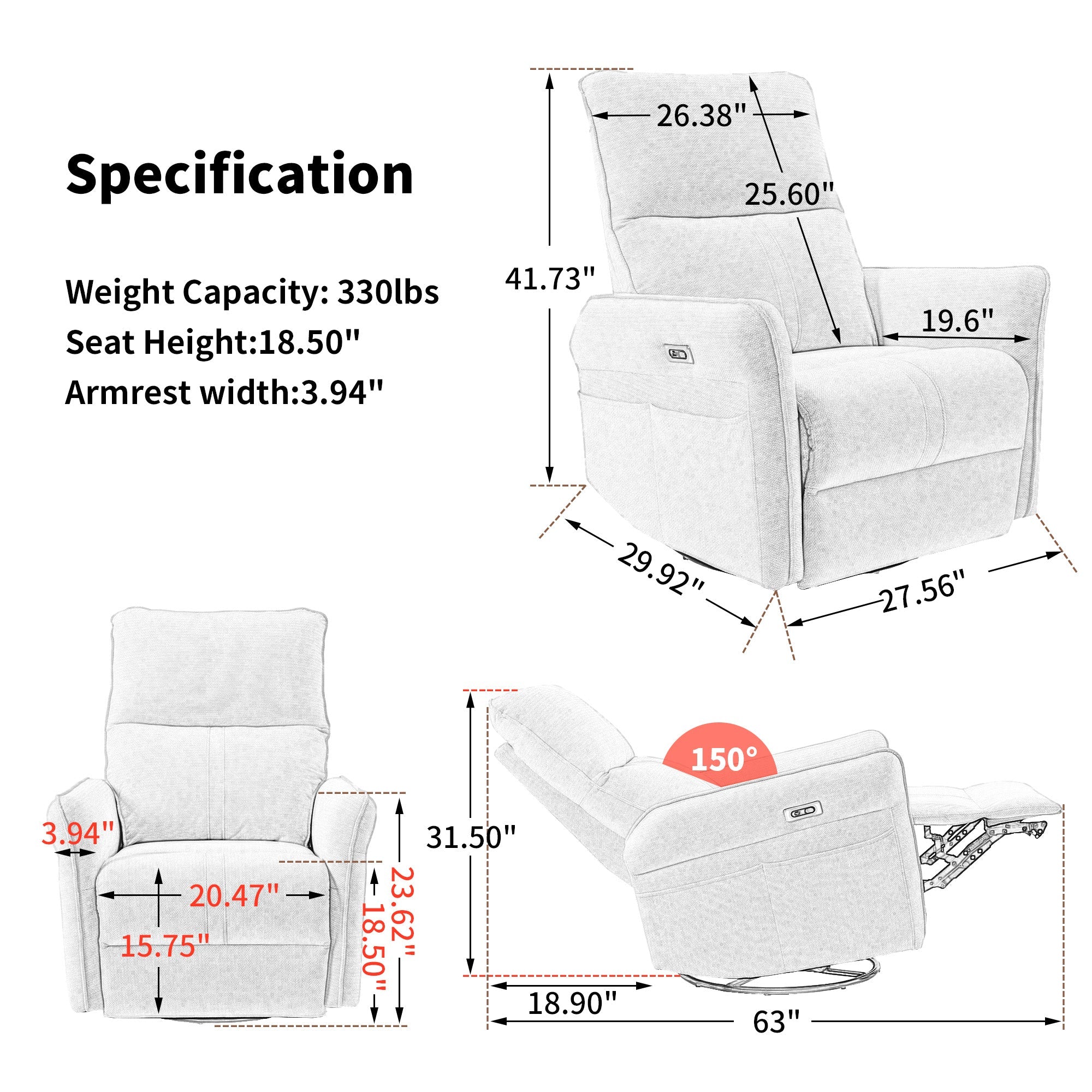 Power Swivel Rocker Recliner Chair
