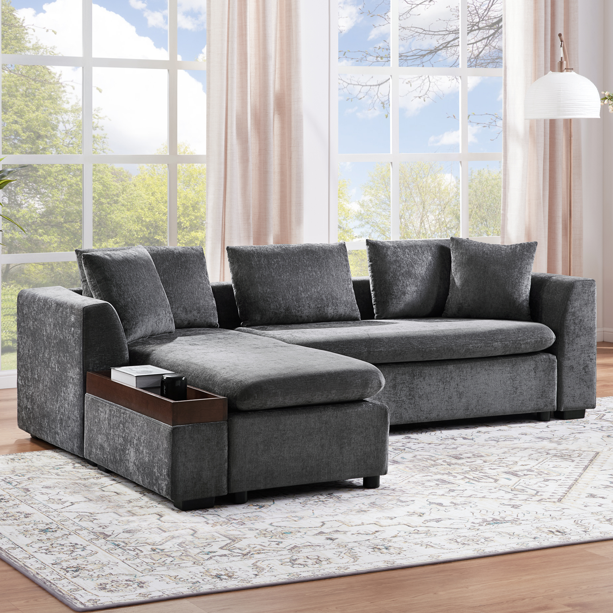 L-Shaped Upholstered Sectional Sofa with Storage Compartment