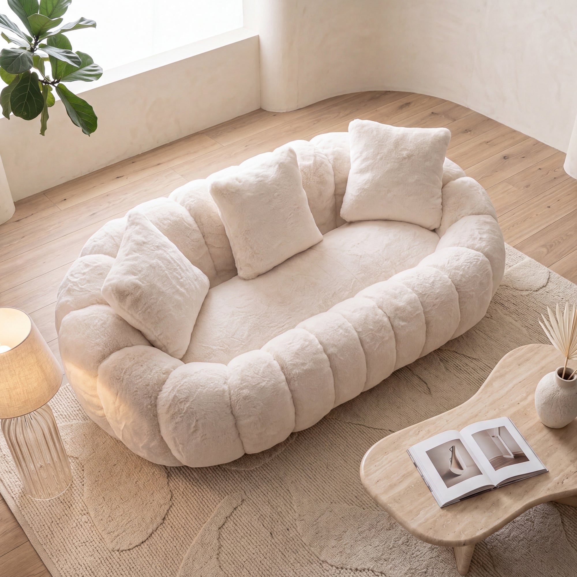 Floral-Shaped Ultra-Soft Faux Fur Sofa