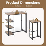 3-Piece Bar Table Set with 2 Stools-Rustic Brown