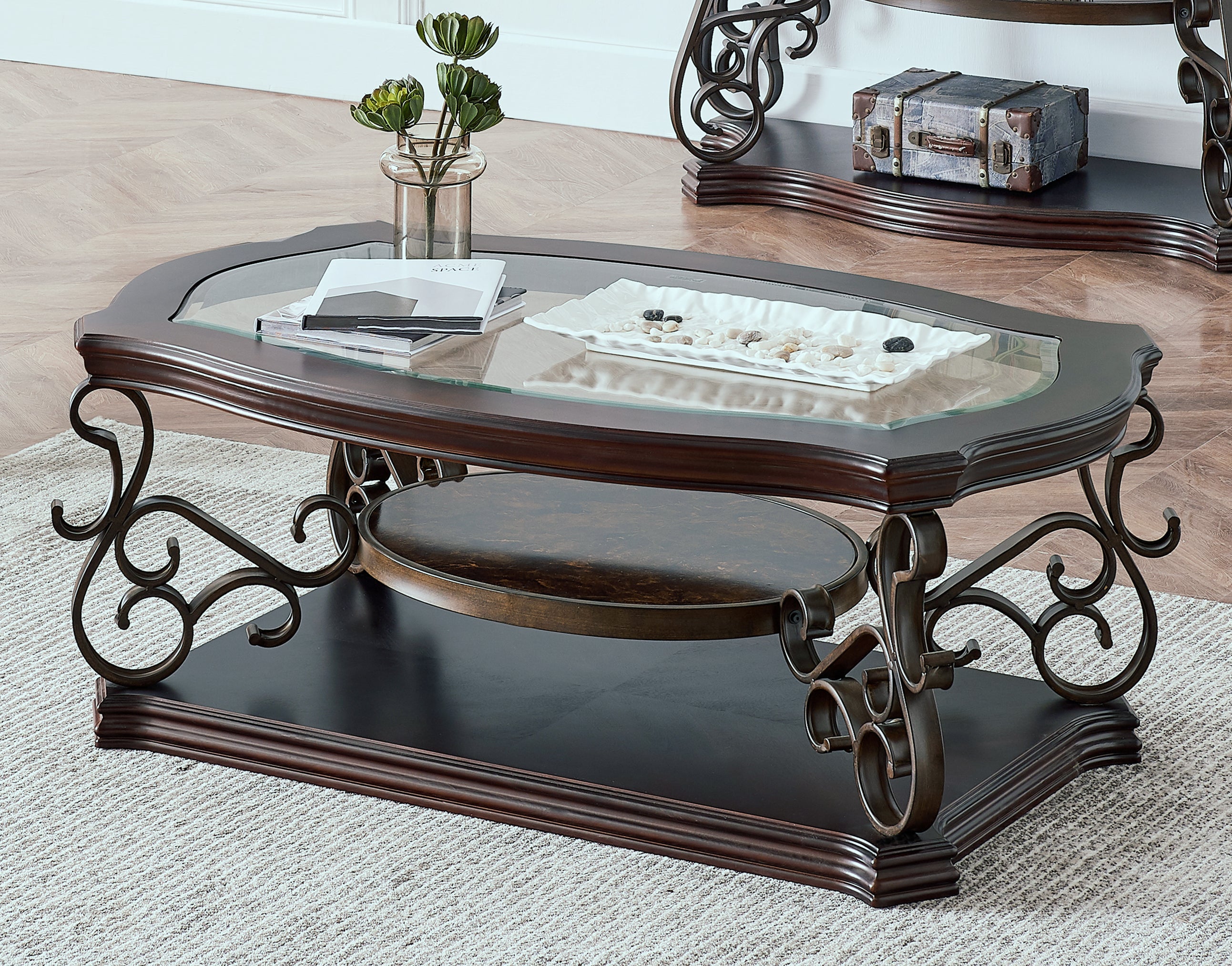 Coffee Table with Glass Top and Metal Legs