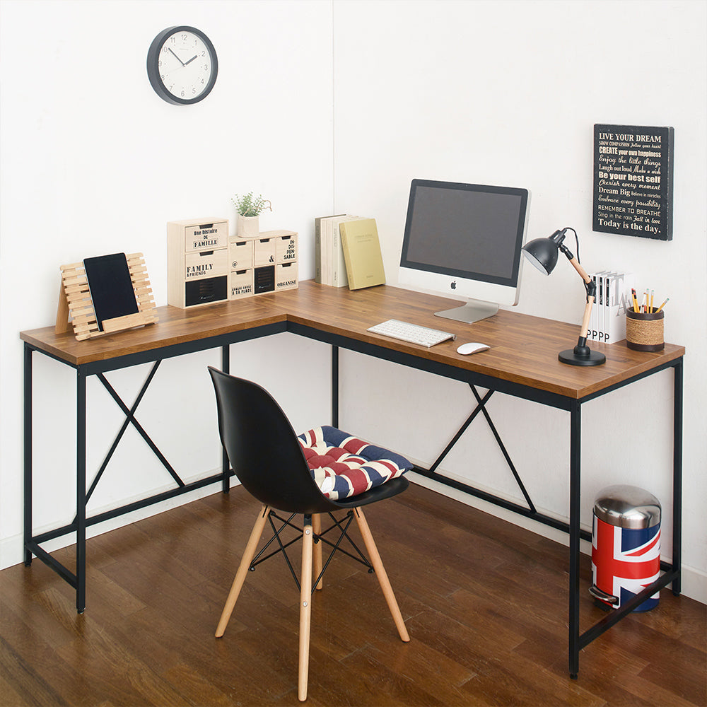 Olympus Wood and Metal Corner Desk in Acacia