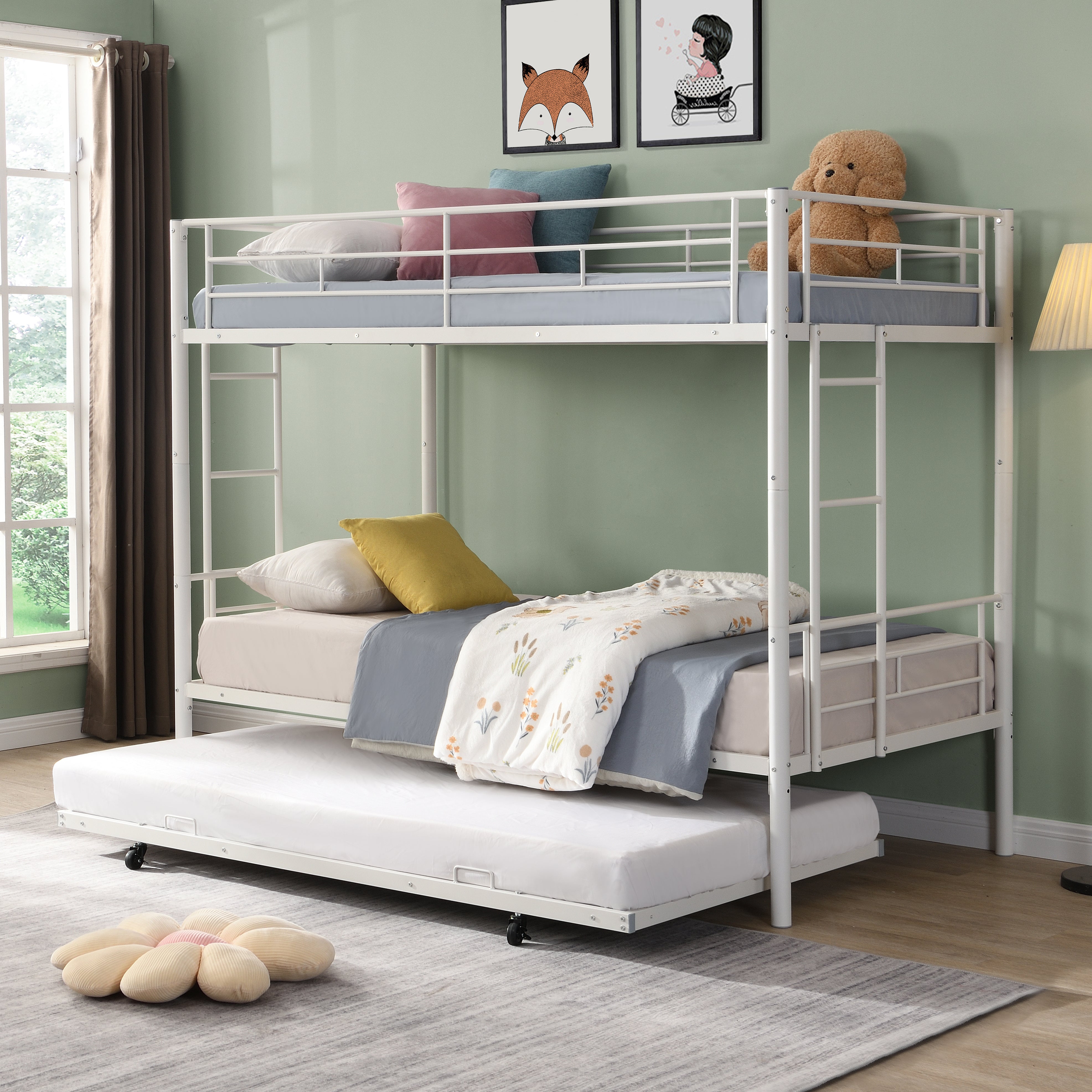 Twin Metal Bunk Bed with Trundle