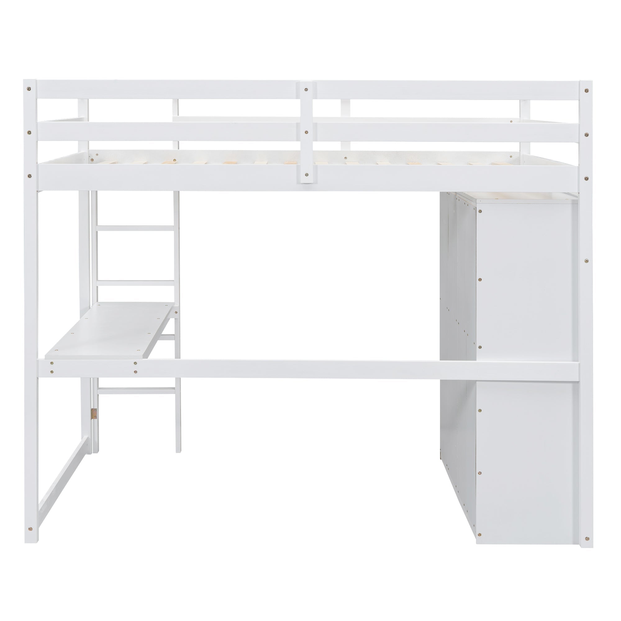 Wood Full Size Bed with Built-in Wardrobe, Desk, Storage Shelves and Drawers