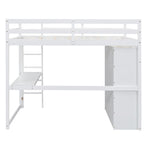 Wood Full Size Bed with Built-in Wardrobe, Desk, Storage Shelves and Drawers