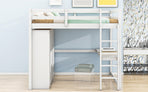 Wood Full Size Bed with Built-in Wardrobe, Desk, Storage Shelves and Drawers