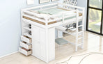 Wood Full Size Bed with Built-in Wardrobe, Desk, Storage Shelves and Drawers