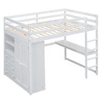 Wood Full Size Bed with Built-in Wardrobe, Desk, Storage Shelves and Drawers