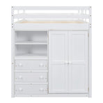 Wood Full Size Bed with Built-in Wardrobe, Desk, Storage Shelves and Drawers