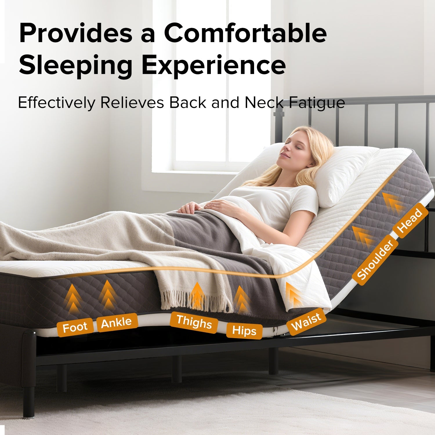 Queen Adjustable Bed Frame with Massage Head & Foot Incline