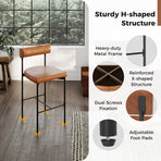 26 Inch Upholstered Bar Stools Set of 2 Counter Height Bar Chairs with Backrest