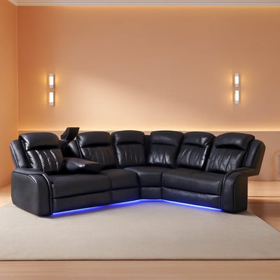 Transformer Power Recliner Sectional Sofa Set In Black With Led Lights