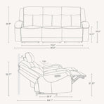 Navy Leather Power Recliner Sofa