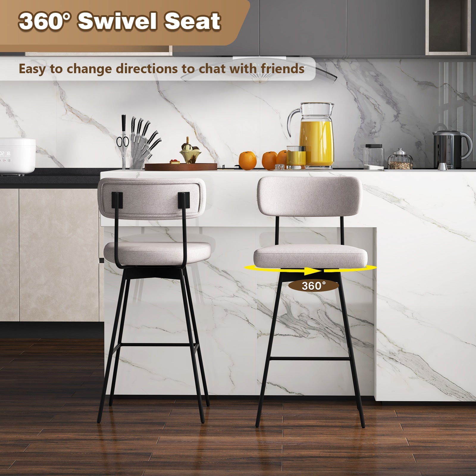 29 Inch Counter Height Upholstered Swivel Bar Stool Set of 2
