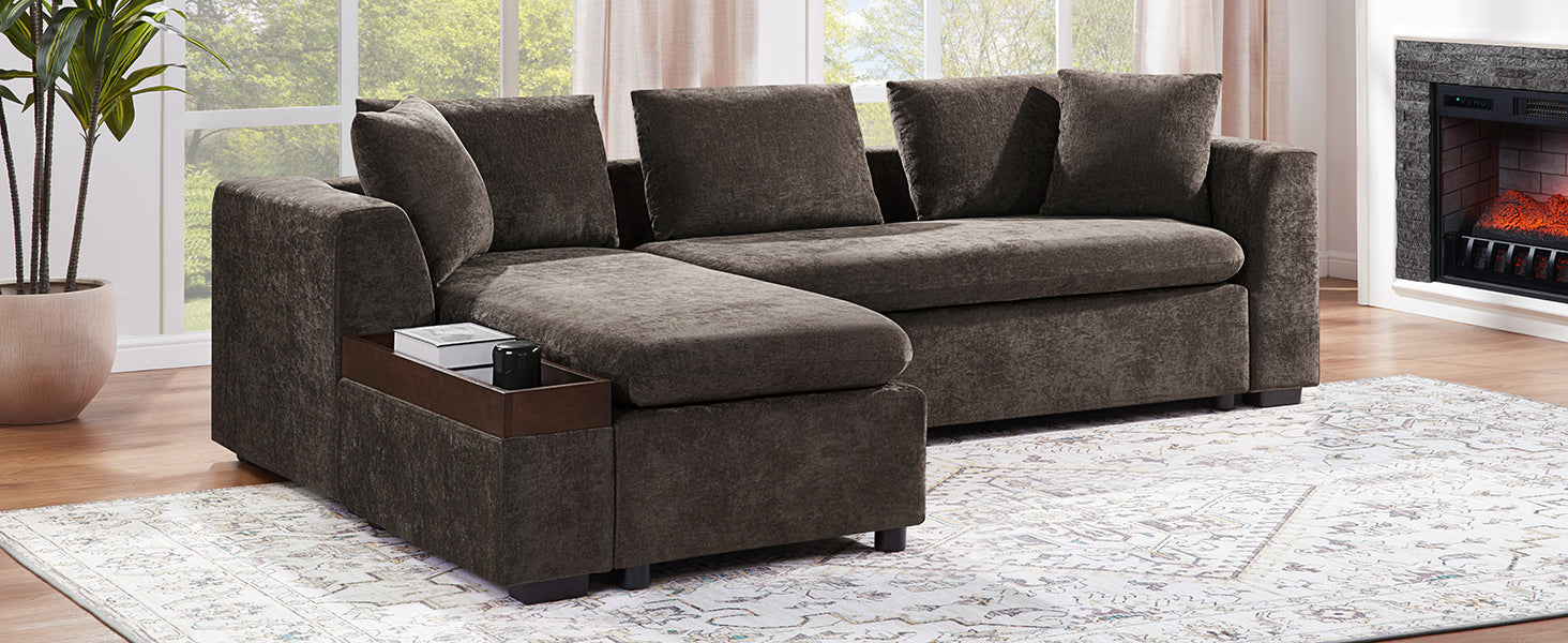 L-Shaped Upholstered Sectional Sofa with Storage Compartment