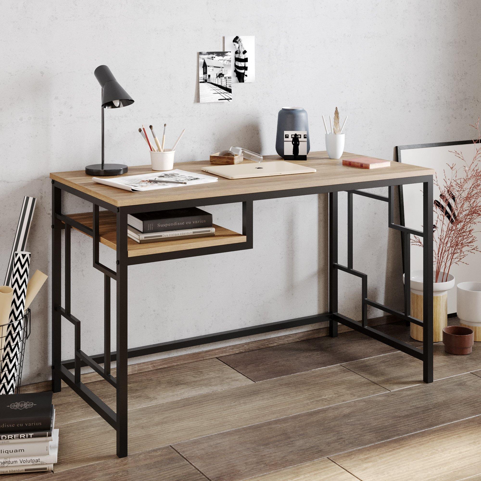 Victory 47'' Wide Metal Engineered Wood Computer Desk with Shelf