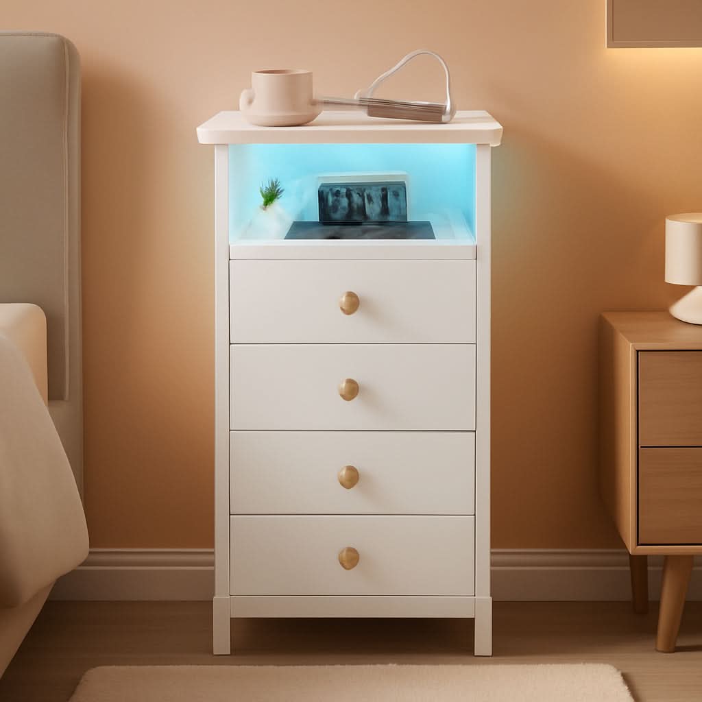 LED Narrow Nightstand With Wireless Charging