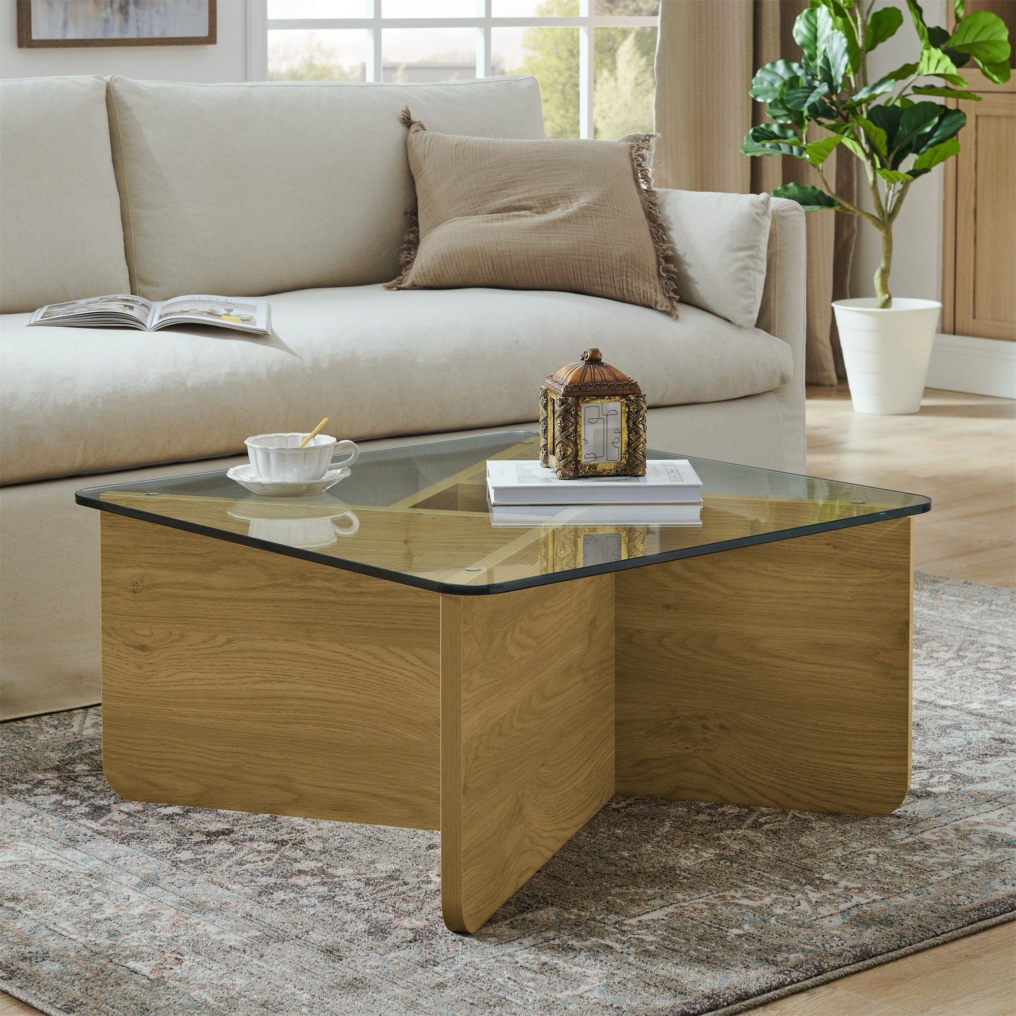 31.5 Inch Mid-Century Modern Glass Coffee Table