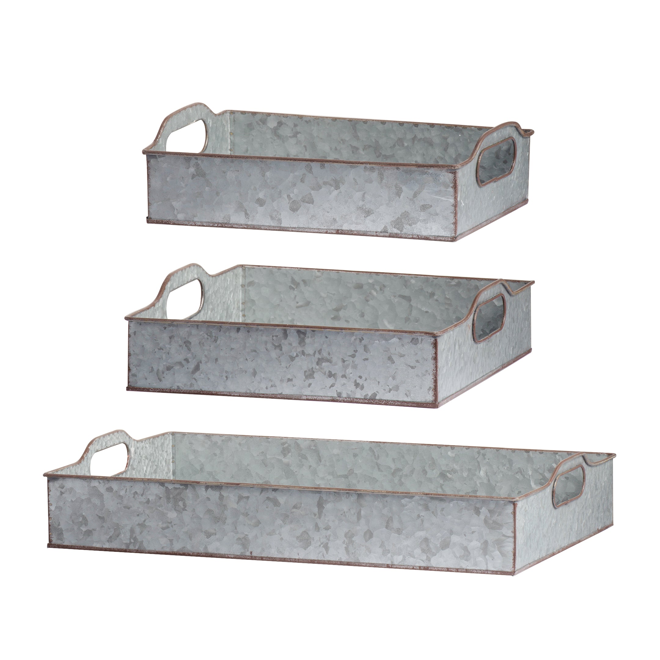 Set of 3 Decorative Galvanized Trays