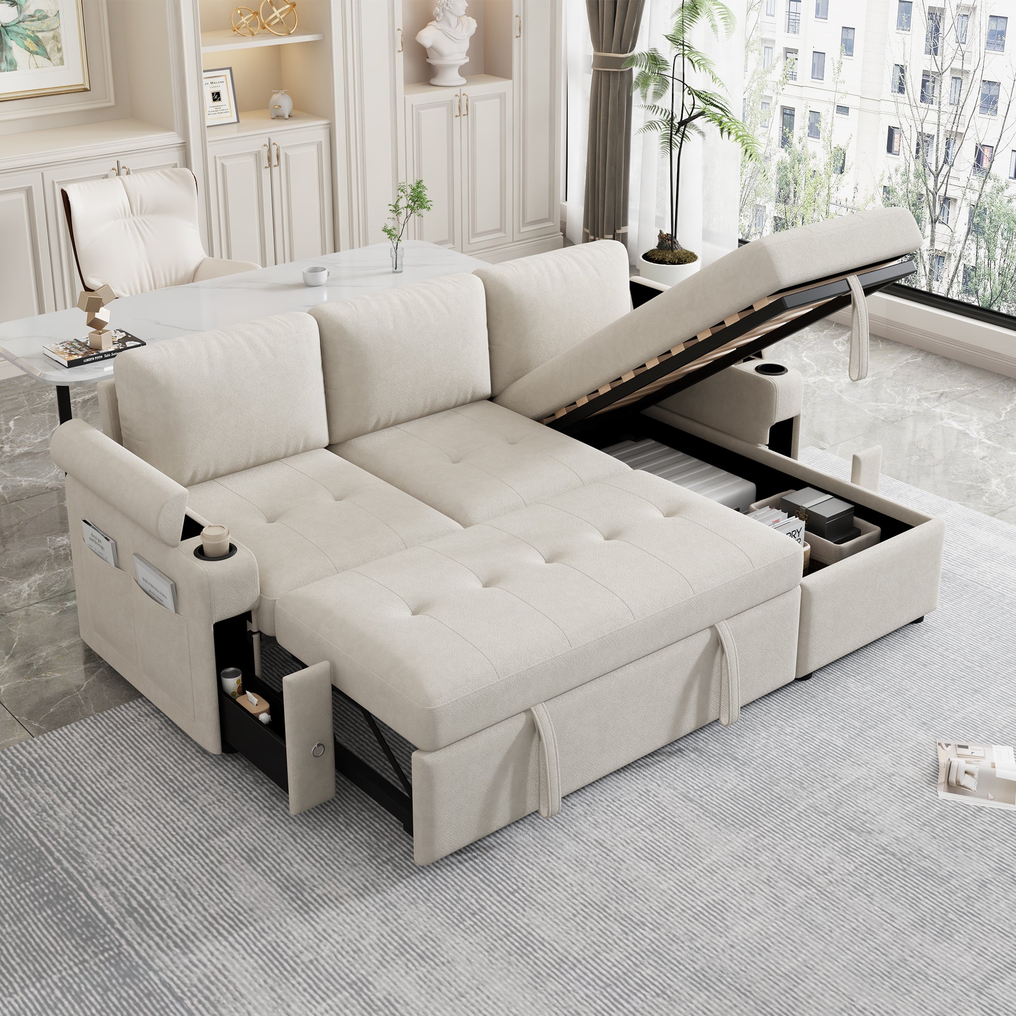L-Shaped Sofa Couch Convertible Sofa Bed with Storage