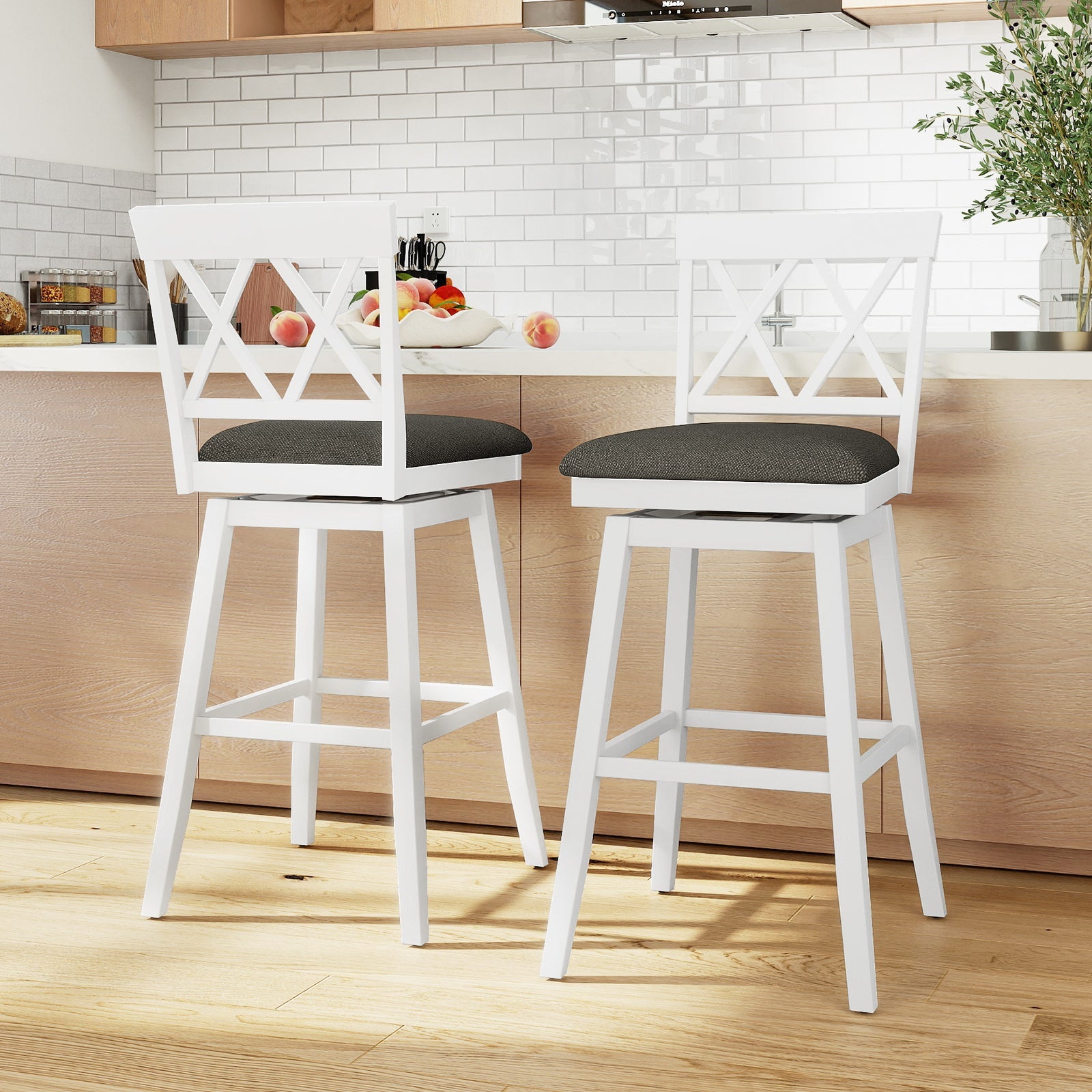 Counter Height Swivel Bar Stools with Upholstered Seat