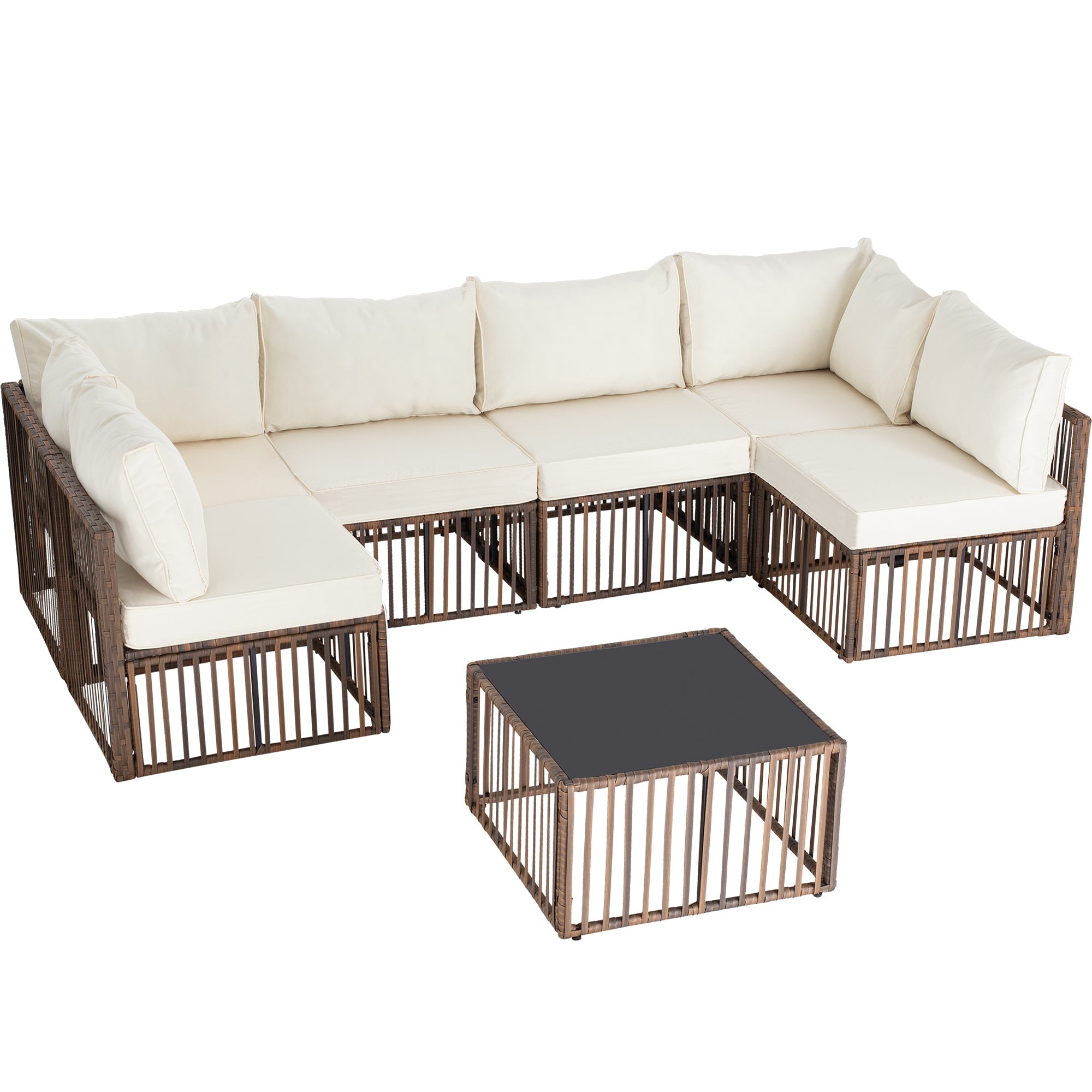 Ainfox Outdoor Patio Furniture Set, Wicker Sectional Conversation Set with Adjustable Backrest Sofa