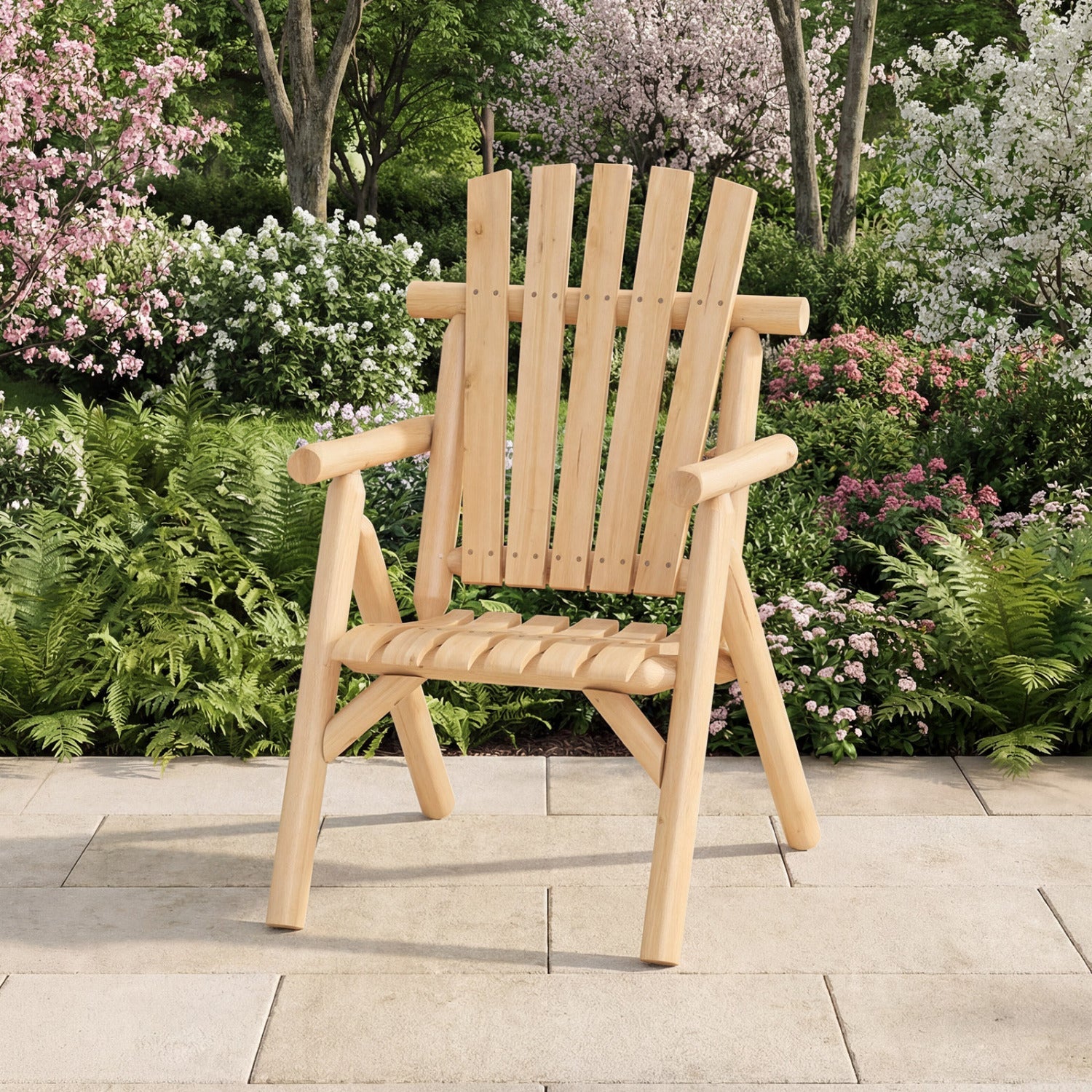 Solid Wood Patio Chair with Curved Seat and Slatted Backrest